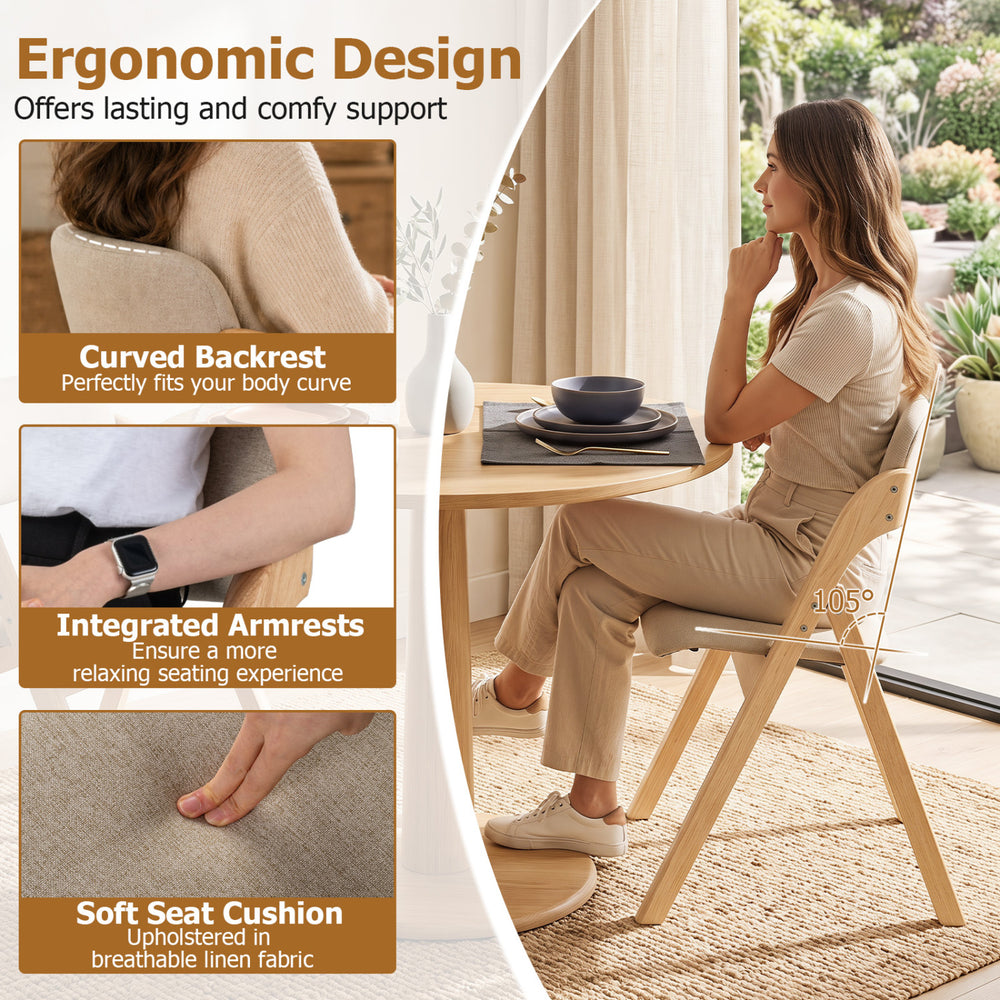 Folding dining chair with ergonomic curved backrest and soft seat cushion, ideal for small spaces and comfortable seating.