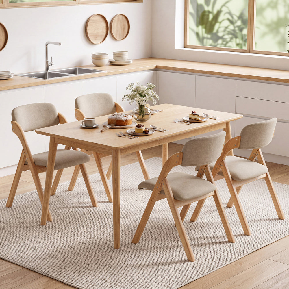 Folding Dining Chairs Set of 4 with Cushion-Beige - Gallery View 1 of 7