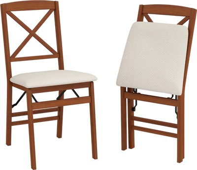 Costway Folding Dining Chairs Set of 2 Padded Seat Rubber Wood Frame 857163249 New