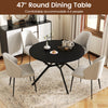 47" round folding dining table in black with drop leaves, ideal for compact spaces, comfortably seats 4-6 people.