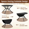 Folding dining table with drop leaves in black, versatile design for dining, writing, or console use in compact spaces.