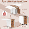 Folding dining table in brown, fully expanded with lockable wheels, ideal for dining, working, and storage needs.
