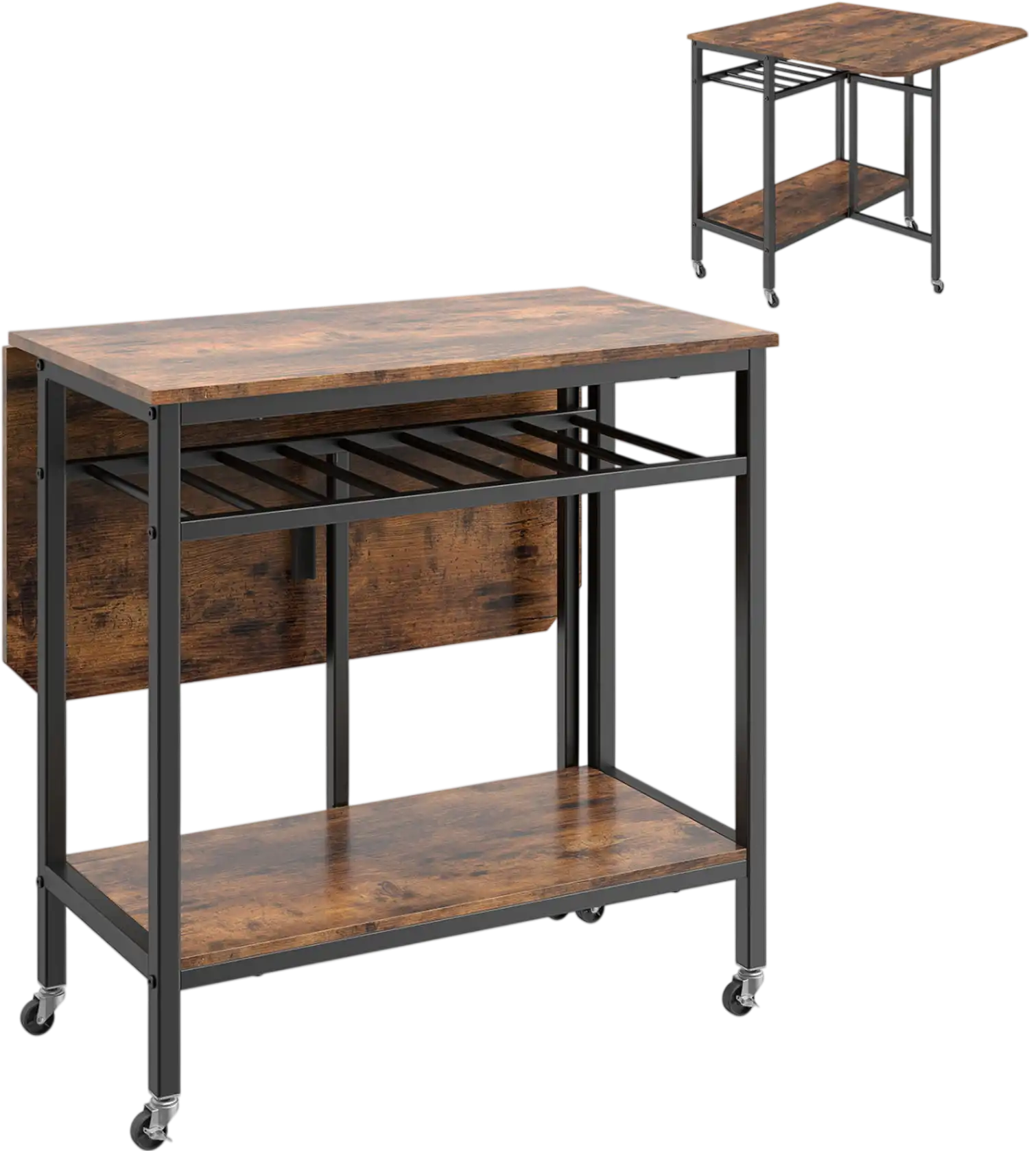 Costway Folding Dining Table Expandable Laptop Desk Wine Rack Wheels 85072327 New