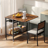 Folding dining table in rustic brown with expandable top, wine rack, and wheels, perfect for small spaces and versatile.