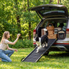 Folding dog ramp with a non-slip surface, designed for large dogs, provides easy access to vehicles and reduces joint stress.