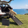 Folding dog ramp with a non-slip surface, designed for large dogs, provides easy access to cars and reduces joint stress.