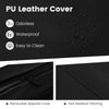 Close-up of the black PU leather cover of a 4-panel folding exercise mat, featuring waterproof and tear-resistant.