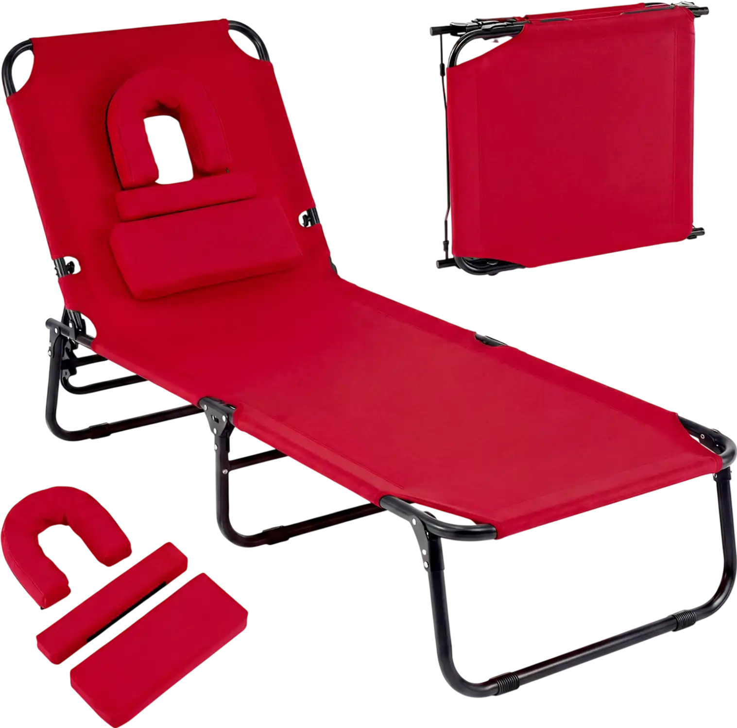 Costway Folding Face Down Tanning Beach Chair w/ Face Hole & 3 Removable Pillows 66646206 New