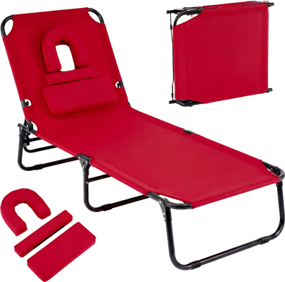 Costway Folding Face Down Tanning Beach Chair w/ Face Hole & 3 Removable Pillows 66646206 New