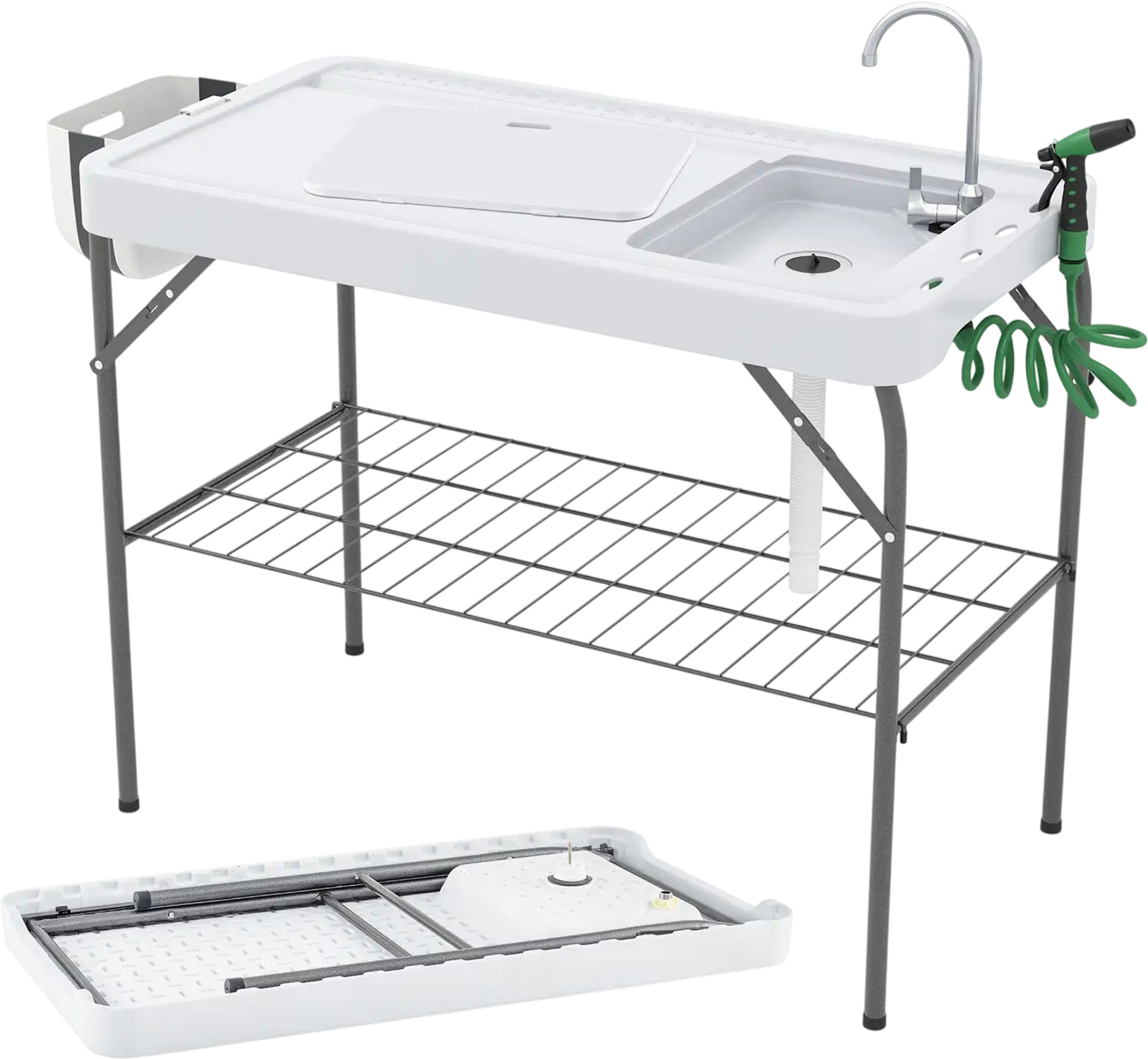 Costway 2-in-1 Folding Fish Cleaning Table w/ Sink & Faucet Patio BBQ Chair 76512943 New