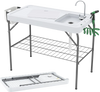 2 in 1 Folding Fish Cleaning Table with Sink and Faucet for Patio BBQ