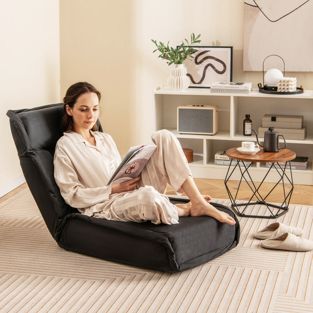 Folding Floor Chair Convertible Lazy Chair with 14-Poistion Adjustable Backrest-Black - Gallery View 1 of 10
