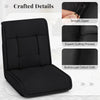 Black folding floor chair with 14-position adjustable backrest and smooth zipper, perfect for gaming and relaxation.