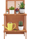 Folding Garden Potting Bench with 2-tier Storage Shelves and Teak Oil Finish for Garden Yard Balcony