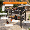 Folding grill cart with a spacious 32" x 18" prep top, detachable spice caddy, and 6 utility hooks for outdoor cooking.