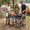 Folding grill cart designed for 17"/22" griddles, featuring a magnetic knife holder and a compact folding design for easy transport.