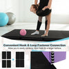 Folding gymnastics mat in black with hook and loop fastener, ideal for yoga, stretching, and martial arts practice.