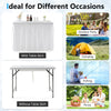 Folding ice bin table with skirt, waterproof HDPE, ideal for camping, picnics, and weddings, shown with and without.
