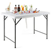 Folding ice bin table with skirt, spacious HDPE top, perfect for camping, picnics, and weddings, featuring quick.