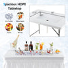 Folding ice bin table with spacious HDPE tabletop, featuring a quick drainage system, ideal for parties and weddings.