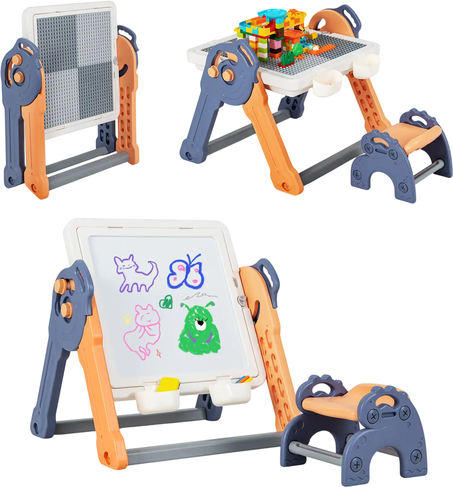 Costway 6-in-1 Folding Kids Art Easel Reversible Building Block Tabletop 24157936 New