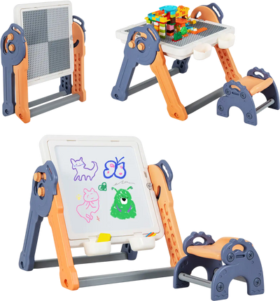 Costway 6-in-1 Folding Kids Art Easel Reversible Building Block Tabletop 24157936 New