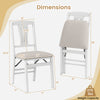Folding kitchen chair set of 2 in white with padded seats, ergonomic backrest, and dimensions for easy storage.