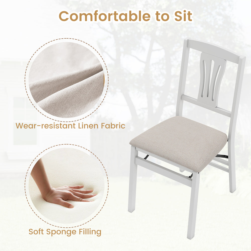 Folding kitchen chair with ergonomic backrest, wear-resistant linen fabric, and soft sponge filling for comfort.