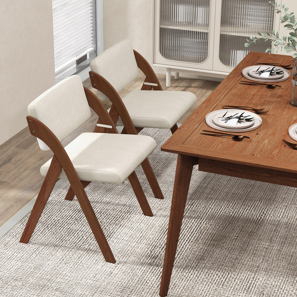 Set of 2 Folding Kitchen Dining Chairs with Rubber Wood Legs-Walnut - Gallery View 1 of 9