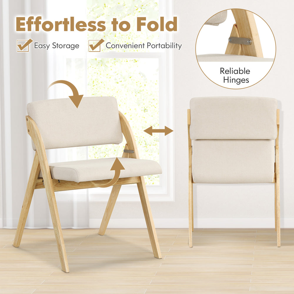 Folding kitchen dining chair set with rubber wood legs, featuring thick padding and breathable fabric for comfort.