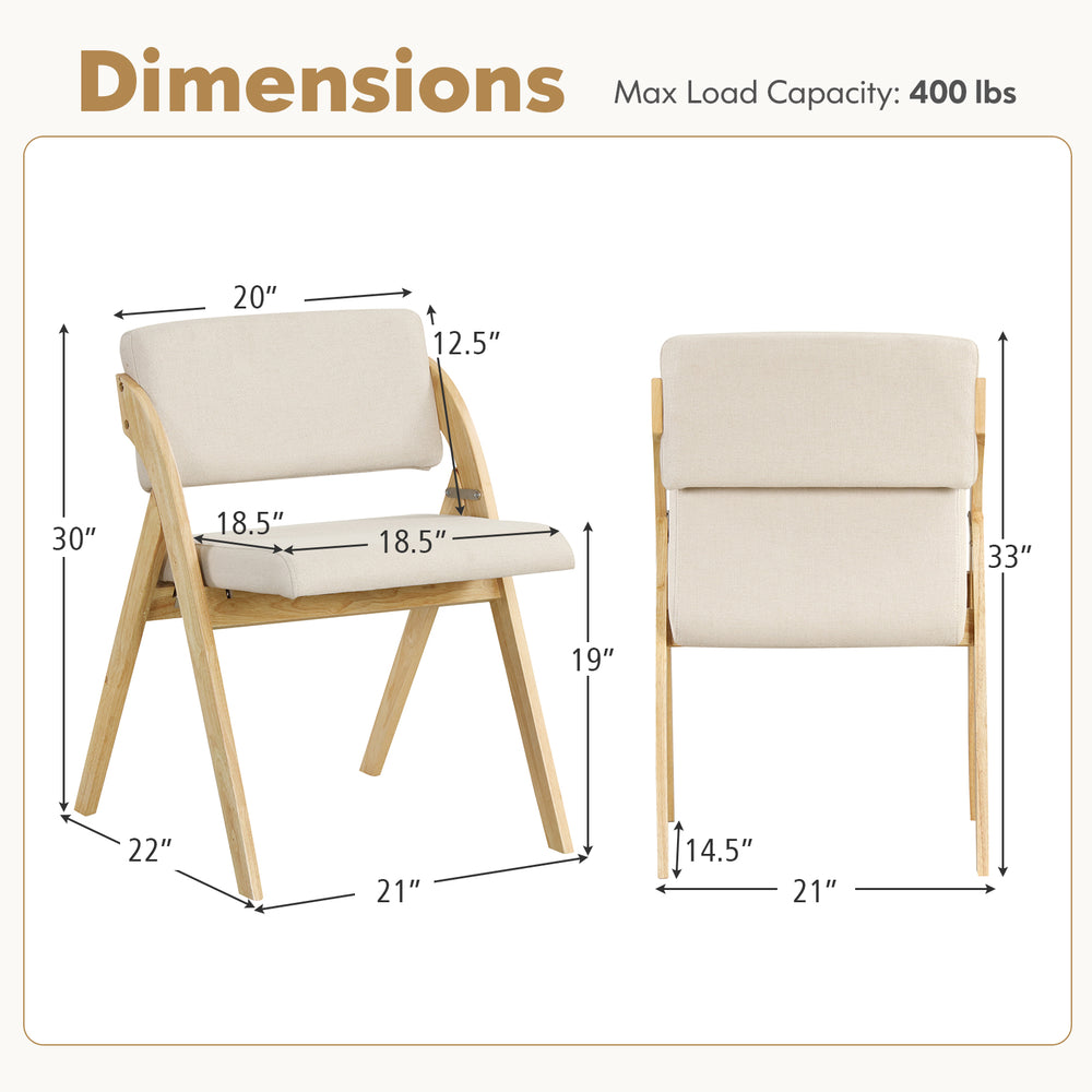Folding kitchen dining chairs with rubber wood legs, featuring padded design and dimensions for optimal comfort and.