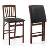 Set of 2 folding counter height chairs with padded seat, brown rubber wood legs, and ergonomic design for kitchen use.