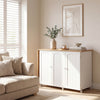 Folding Large Sewing Table Storage Shelves and Lockable Casters-Beige - Gallery View 1 of 10