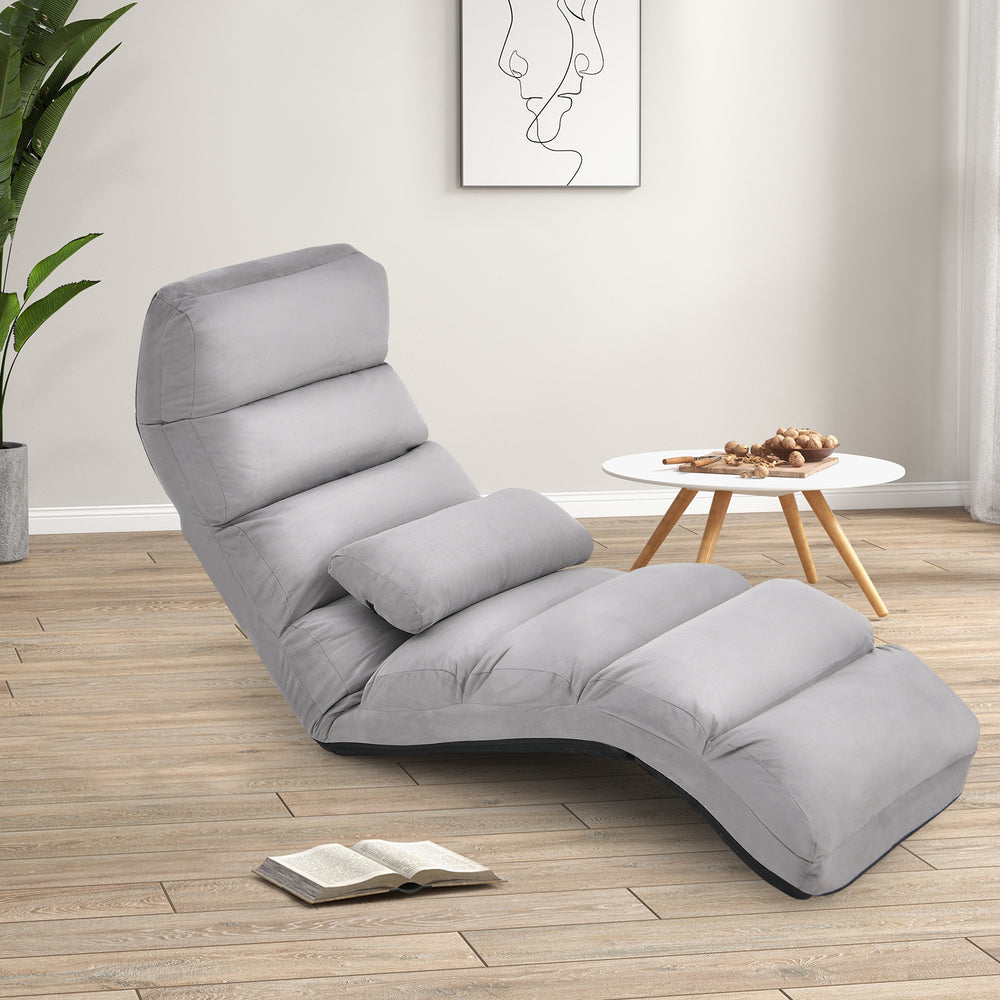 Folding Lazy Sofa Couch with Pillow-Gray - Gallery View 1 of 9