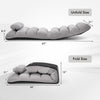 Folding lazy sofa couch in gray, shown in both unfolded and folded sizes, ideal for gaming, TV watching, or reading.