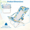 Dimensions of the Folding Low Beach Chair set, featuring a blue design, padded head pillow, and durable materials for.
