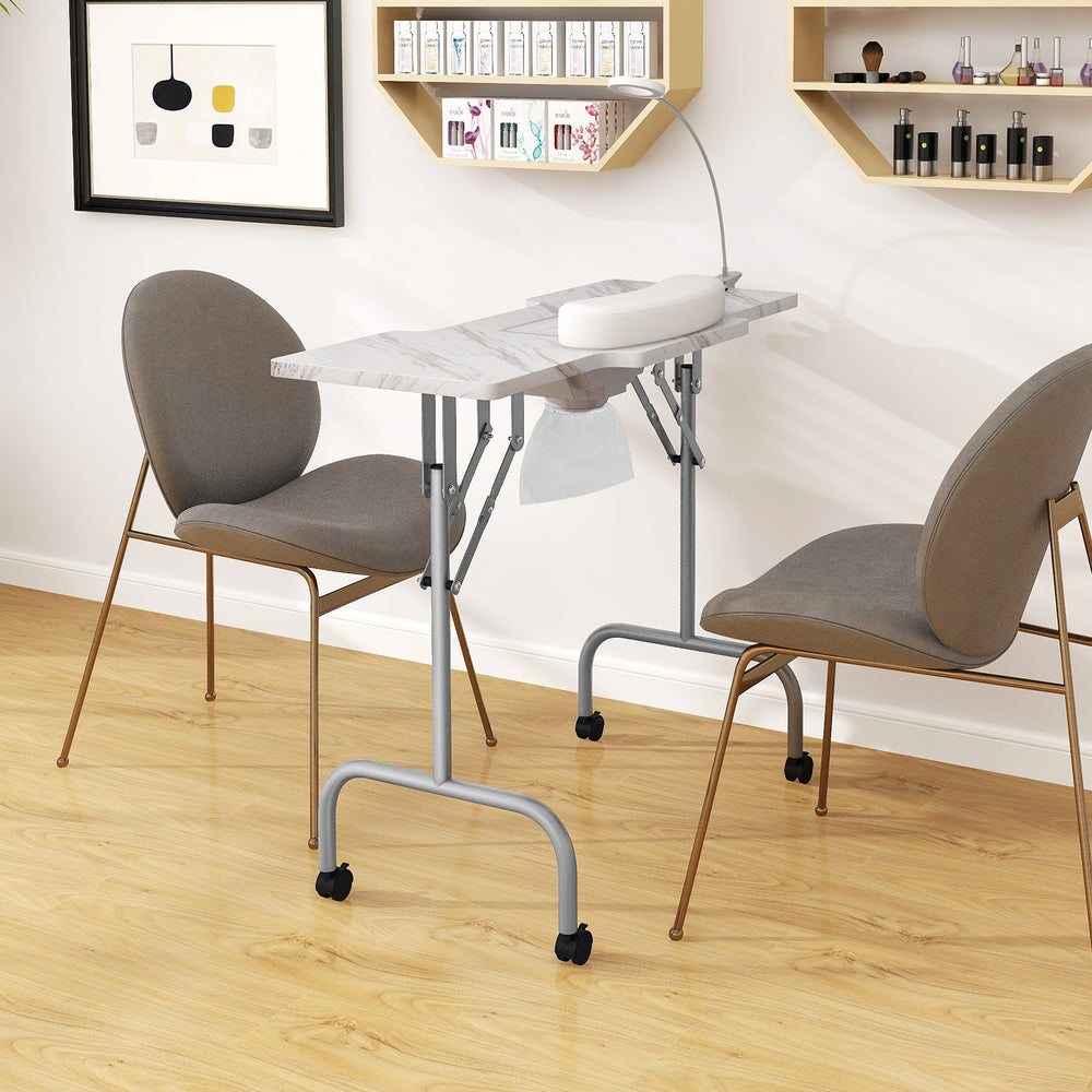 Folding Manicure Nail Table with Electric Dust Collector-White - Gallery View 1 of 11
