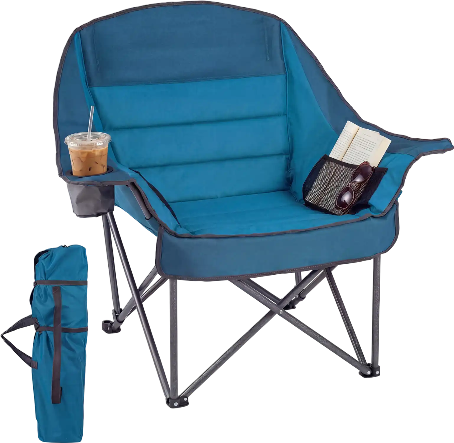 Costway Oversized Folding Camping Chair w/ Side Pockets Cup Holder 68773730 New