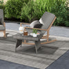Folding gray PE rattan side coffee table with wide top, perfect for outdoor patio use and summer gatherings.