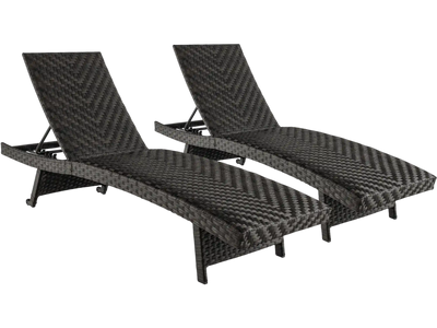 Costway Folding Padded Rattan Patio Chaise Lounge Set of 2 Adjustable Backrest 92576403 New