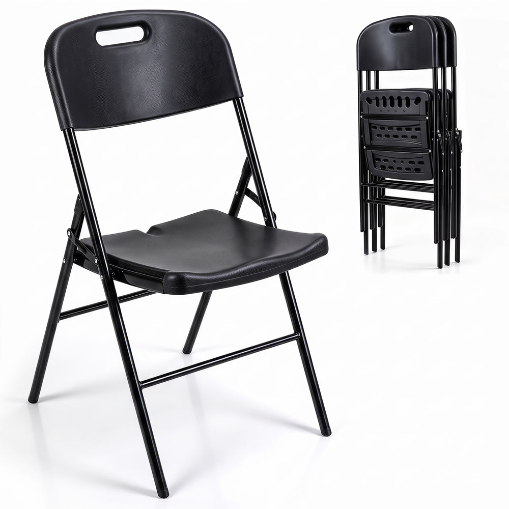Folding Plastic Chairs 4 Pack w/ HDPE Backrest & Seat 330 LBS for Indoor Outdoor Events-Black - Gallery View 1 of 1
