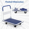 Folding platform hand truck with a textured surface, 4 PU wheels, and ergonomic handle for easy transport and storage.