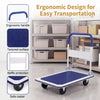 Folding platform hand truck with ergonomic handle and textured surface, designed for easy transportation and heavy-duty use.