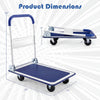 Folding platform hand truck with collapsible bed, 4 wheels, and a robust metal frame for easy moving and storage.