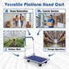Folding platform hand truck with robust metal frame, textured surface, and 4 wheels for easy movement and storage.