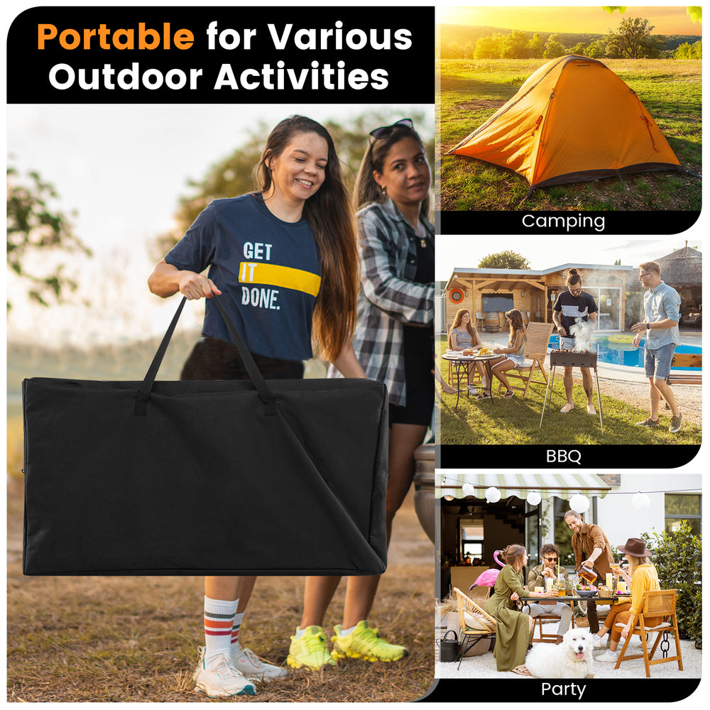 Folding portable outdoor cook station with heat-resistant aluminum tabletop, ideal for camping, BBQ, and parties.