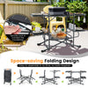 Folding portable outdoor cook station with heat-resistant aluminum tabletop, featuring side tables and hooks for.