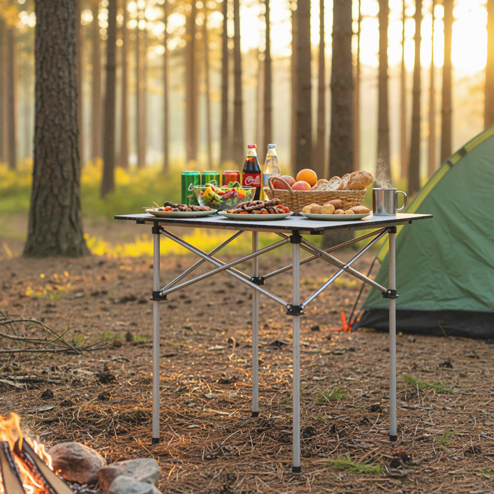 Folding Roll-up Camping Table with Metal Legs-Silver - Gallery View 1 of 11