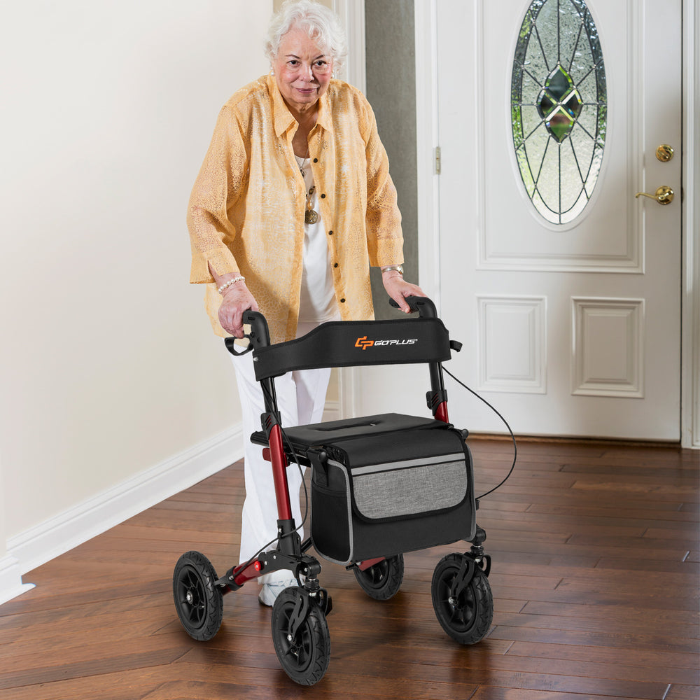 Folding Rollator Walker for Seniors with Seat for All Terrain-Red - Gallery View 1 of 10