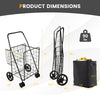 Folding rolling shopping cart with waterproof liner, featuring a heavy-duty metal frame and ample storage for groceries.